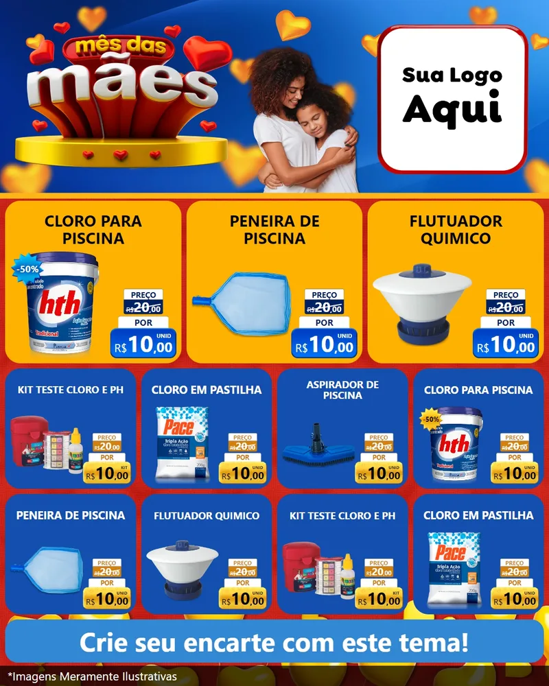 Modelo de Rede Social para Feed Instagram com o tema Mês das Mães para Produtos para Piscina