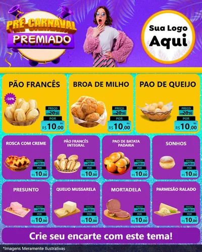 Modelo de Rede Social para Feed Instagram com o tema Pré-Carnaval Premiado para Padaria