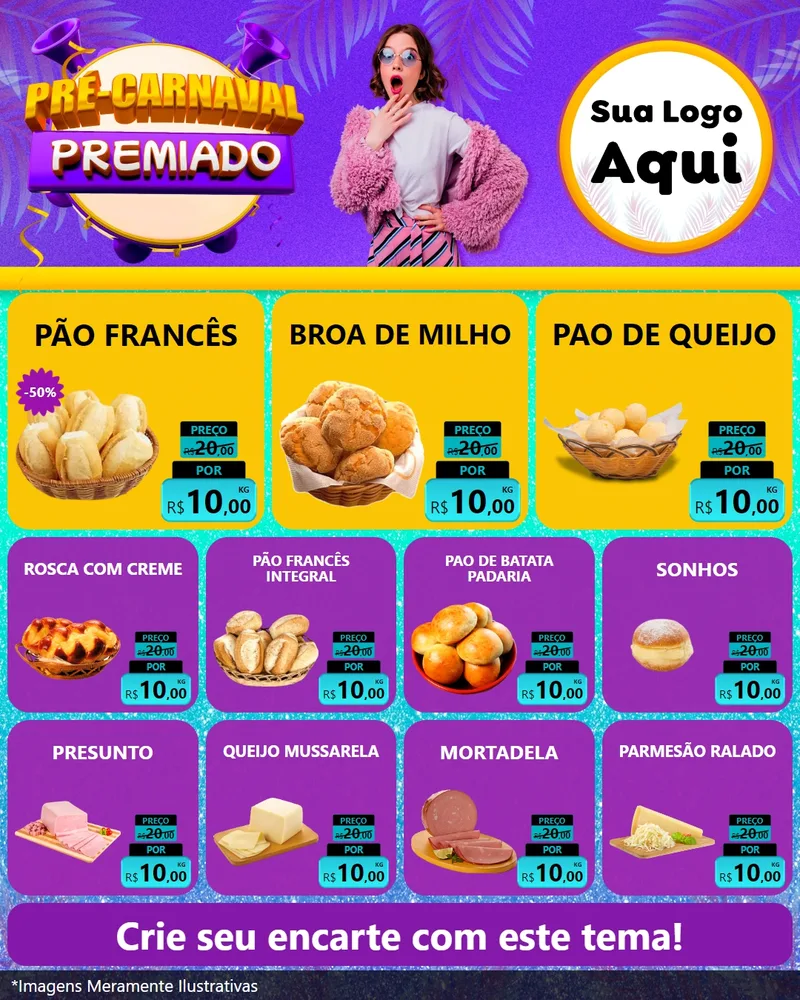 Modelo de Rede Social para Feed Instagram com o tema Pré-Carnaval Premiado para Padaria