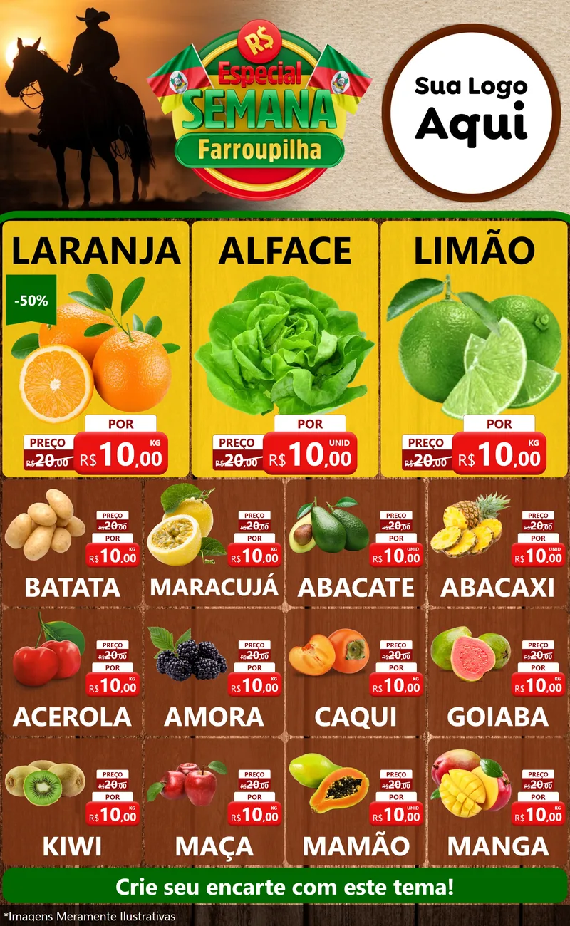 Modelo de Encarte para Encarte Grande com o tema Especial Semana Farroupilha para Hortifrúti