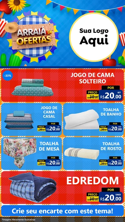 Modelo de TV para TV Vertical com o tema Arraiá de Ofertas para Cama, Mesa e Banho