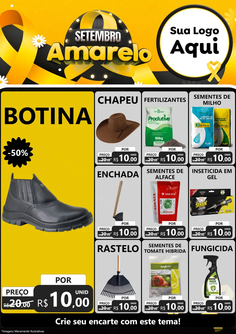 Modelo de Encarte para Encarte A4 Vertical com o tema Setembro Amarelo para Agropecuária