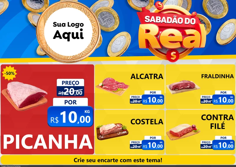 Modelo de Encarte para Encarte A4 Horizontal com o tema Sabadão do Real para Açougue