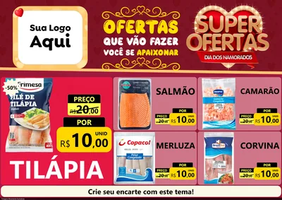 Modelo de Encarte para Encarte A4 Horizontal com o tema Dia dos Namorados para Peixaria