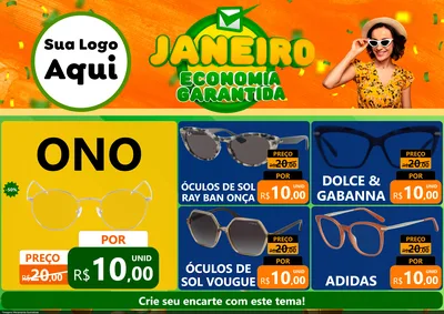 Modelo de Encarte para Encarte A4 Horizontal com o tema Janeiro - Economia Garantida para Óticas
