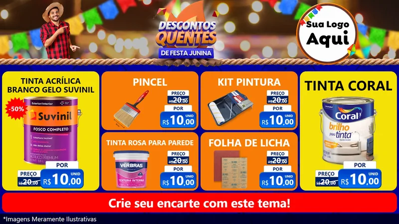 Modelo de TV para TV Horizontal com o tema Descontos Quentes de Festa Junina para Tintas e Ferramentas