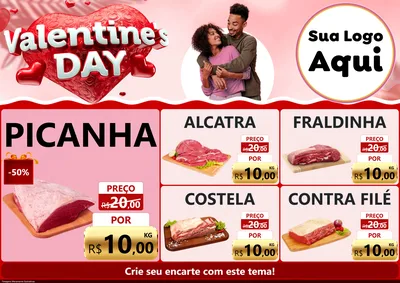Modelo de Encarte para Encarte A4 Horizontal com o tema Valentine's Day para Açougue