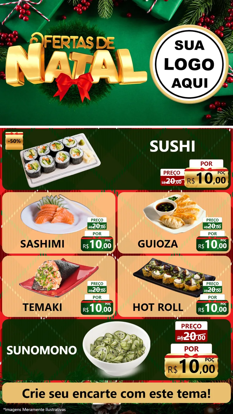 Modelo de TV para TV Vertical com o tema Ofertas de Natal para Comida japonesa