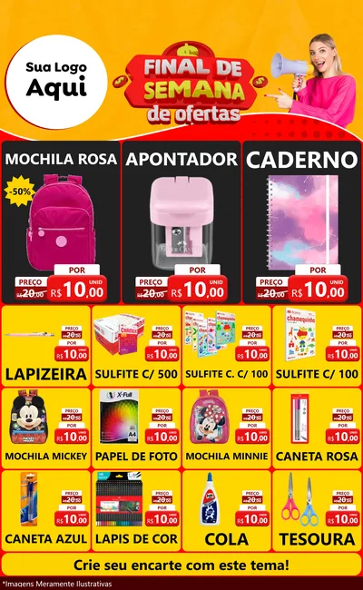 Modelo de Encarte para Encarte Grande com o tema Final de Semana de Ofertas para Papelaria