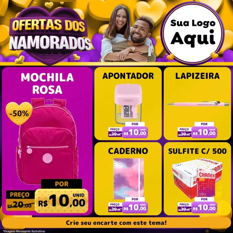 Modelo de Rede Social para Feed Facebook com o tema Oferta Dos Namorados para Papelaria