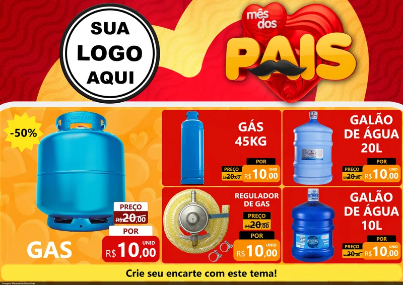 Modelo de Encarte para Encarte A4 Horizontal com o tema Mês Dos Pais para Água e gás