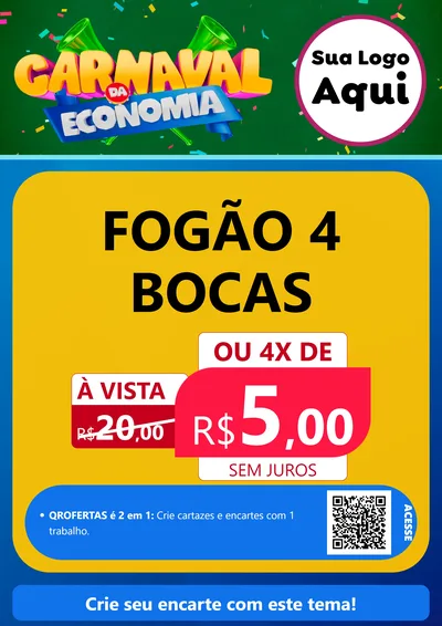 Modelo de Cartaz para Cartaz A4 Vertical com o tema Carnaval da Economia para Móveis e Eletro