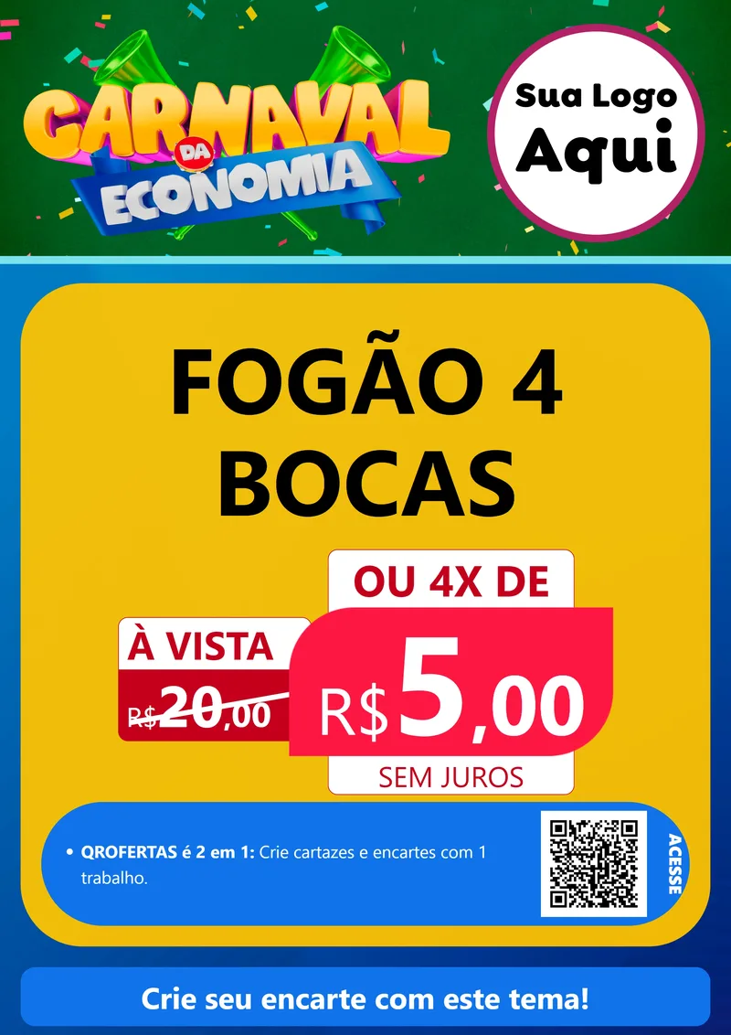 Modelo de Cartaz para Cartaz A4 Vertical com o tema Carnaval da Economia para Móveis e Eletro
