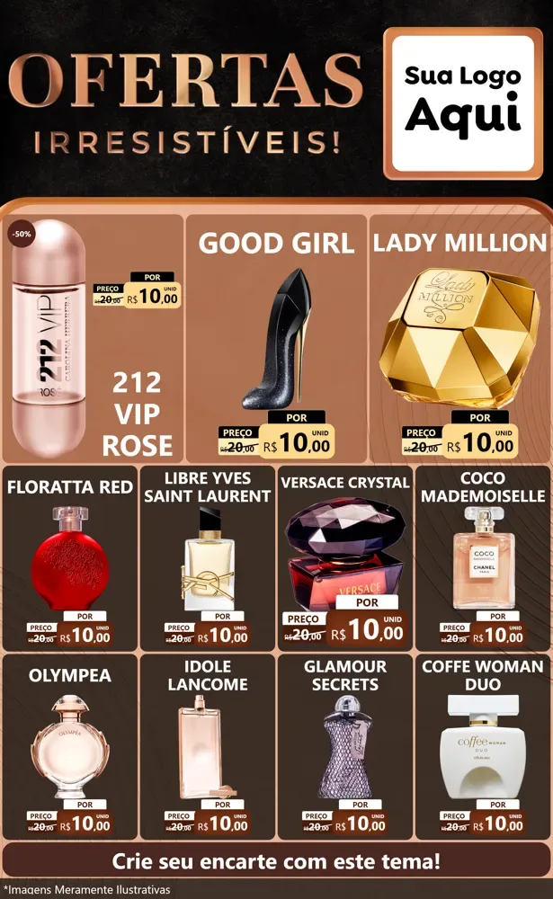 Modelo de Encarte para Encarte Grande com o tema Ofertas Irresistíveis! para Perfumes