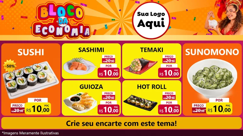 Modelo de TV para TV Horizontal com o tema Bloco da Economia para Comida japonesa
