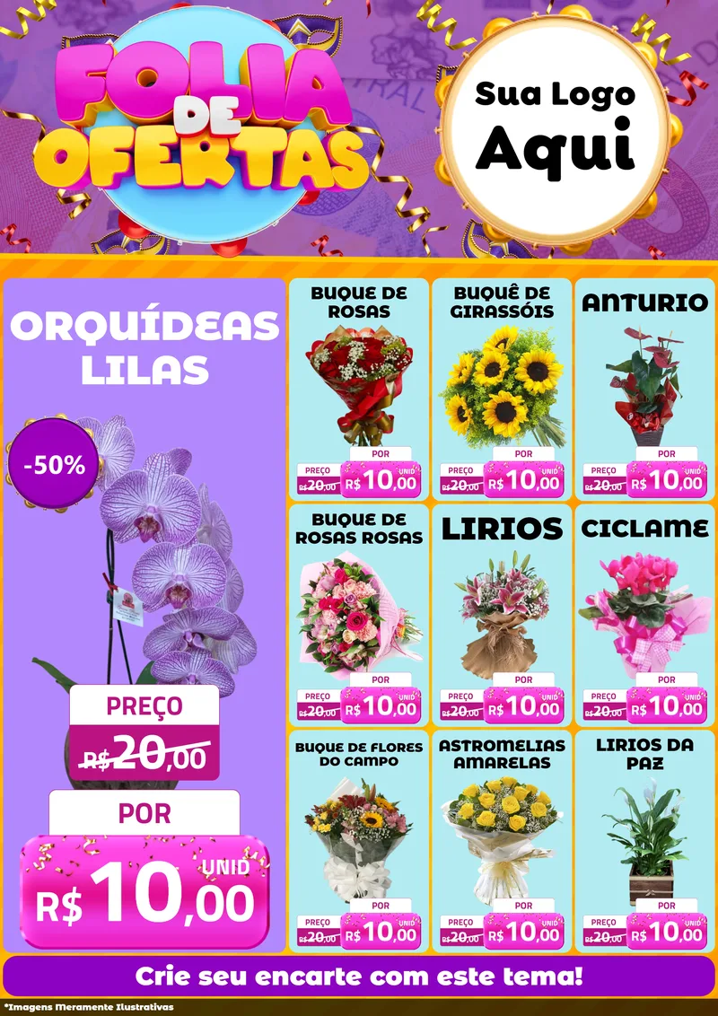 Modelo de Encarte para Encarte A4 Vertical com o tema Folia de Ofertas para Floricultura e jardim