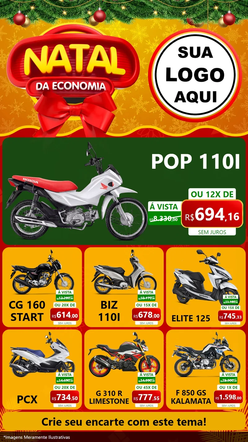 Modelo de Rede Social para Stories com o tema Natal da Economia para Concessionaria de Motos