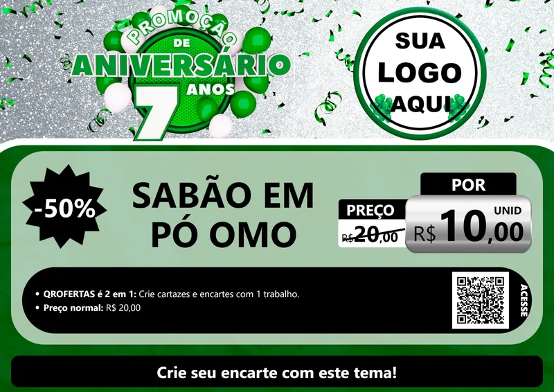 Modelo de Cartaz para Cartaz A4 Horizontal com o tema Promoção de Aniversário - 7 Anos para Produtos de Limpeza