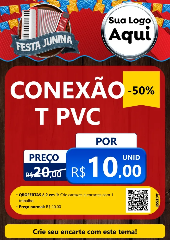 Modelo de Cartaz para Cartaz A4 Vertical com o tema Festa Junina para Tubos e conexões