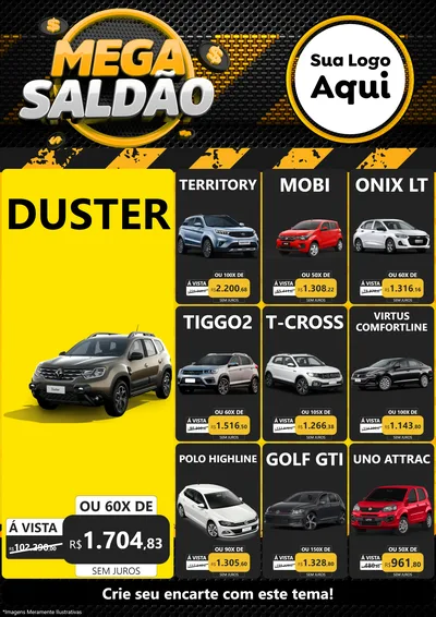Modelo de Encarte para Encarte A4 Vertical com o tema Mega Saldão para Concessionaria de Carros