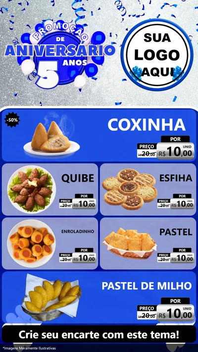 Modelo de TV para TV Vertical com o tema Promoção de Aniversário - 5 Anos para Salgadaria