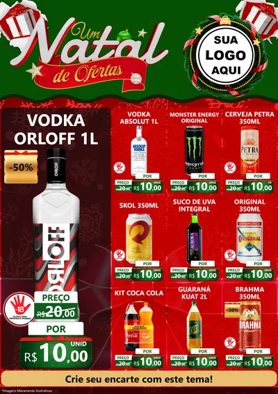 Modelo de Encarte para Encarte A4 Vertical com o tema Um Natal de Ofertas para Distribuidora de bebidas
