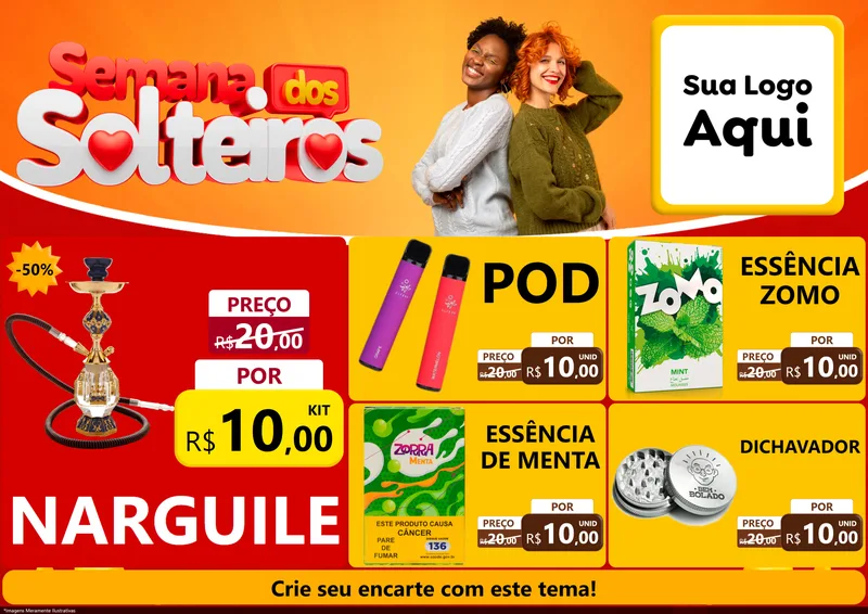 Modelo de Encarte para Encarte A4 Horizontal com o tema Semana dos Solteiros para Tabacaria