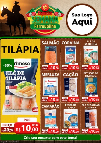 Modelo de Encarte para Encarte A4 Vertical com o tema Especial Semana Farroupilha para Peixaria