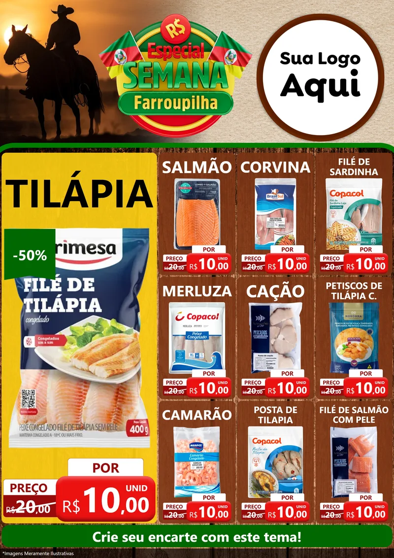 Modelo de Encarte para Encarte A4 Vertical com o tema Especial Semana Farroupilha para Peixaria