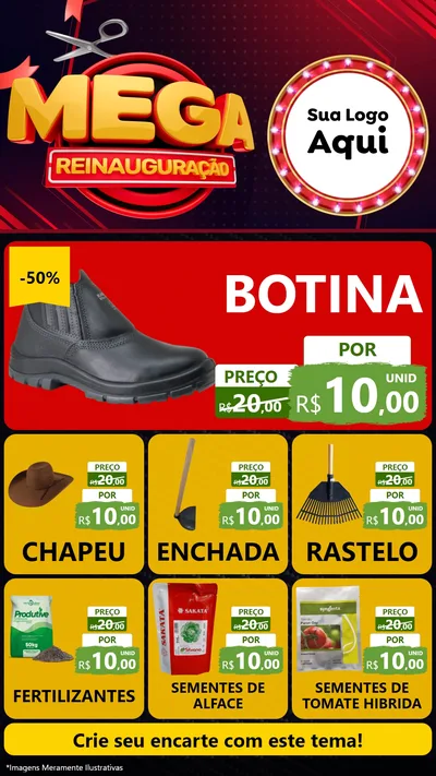 Modelo de Rede Social para Stories com o tema Mega Reinauguração para Agropecuária