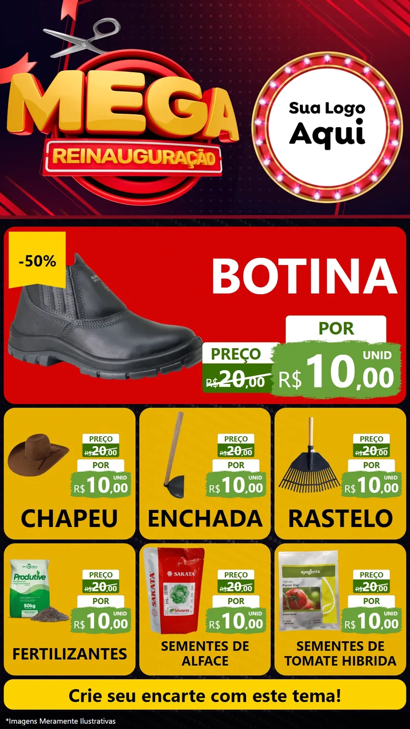 Modelo de Rede Social para Stories com o tema Mega Reinauguração para Agropecuária