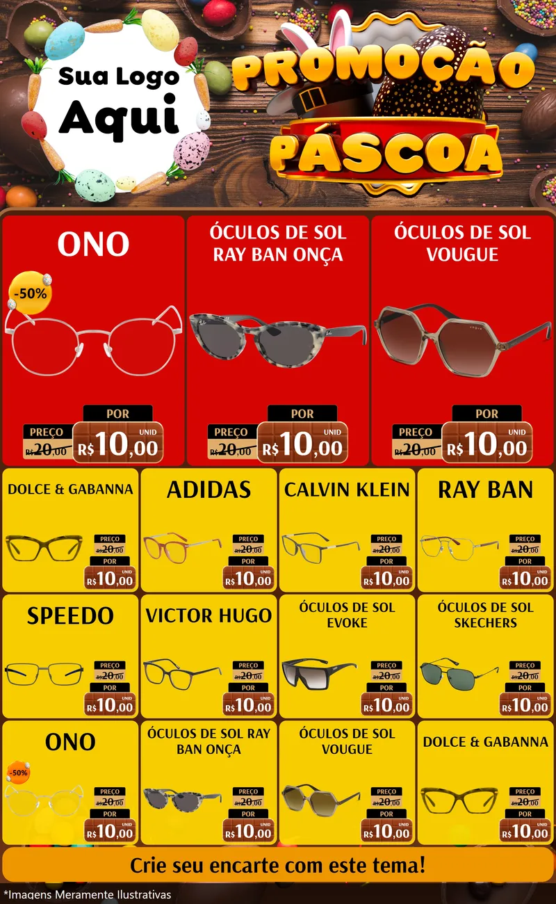 Modelo de Encarte para Encarte Grande com o tema Promoção Páscoa para Óticas