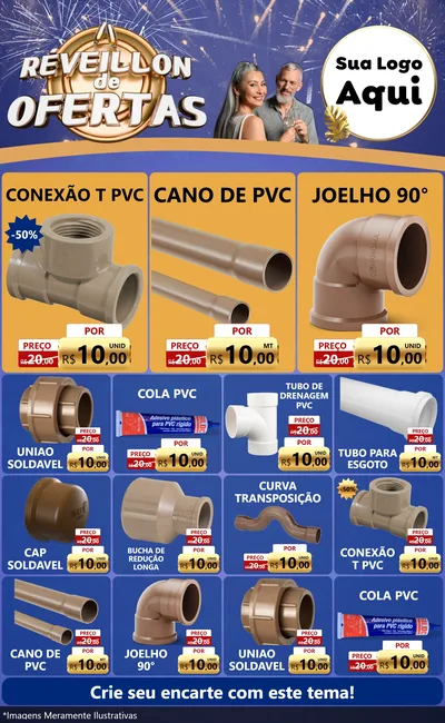 Modelo de Encarte para Encarte Grande com o tema Réveillon de Ofertas para Tubos e conexões