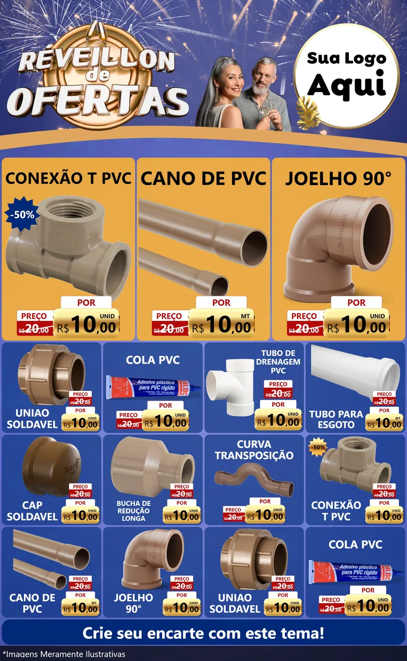 Modelo de Encarte para Encarte Grande com o tema Réveillon de Ofertas para Tubos e conexões