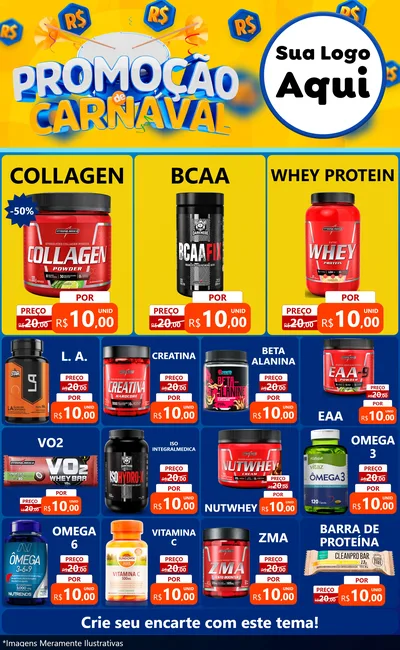Modelo de Encarte para Encarte Grande com o tema Promoção de Carnaval para Suplementos alimentares