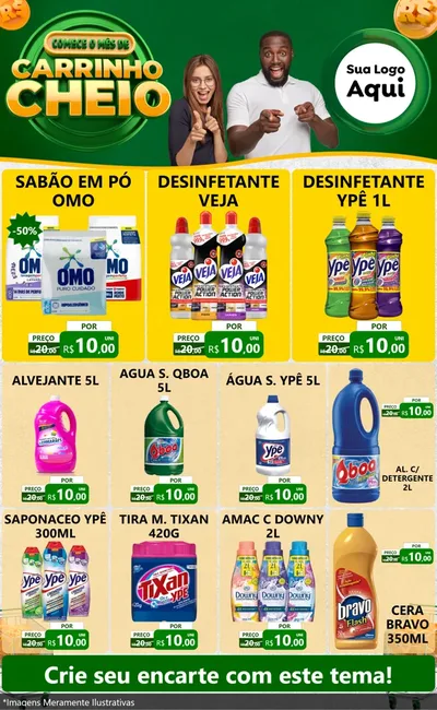 Modelo de Encarte para Encarte Grande com o tema Carrinho Cheio para Produtos de Limpeza