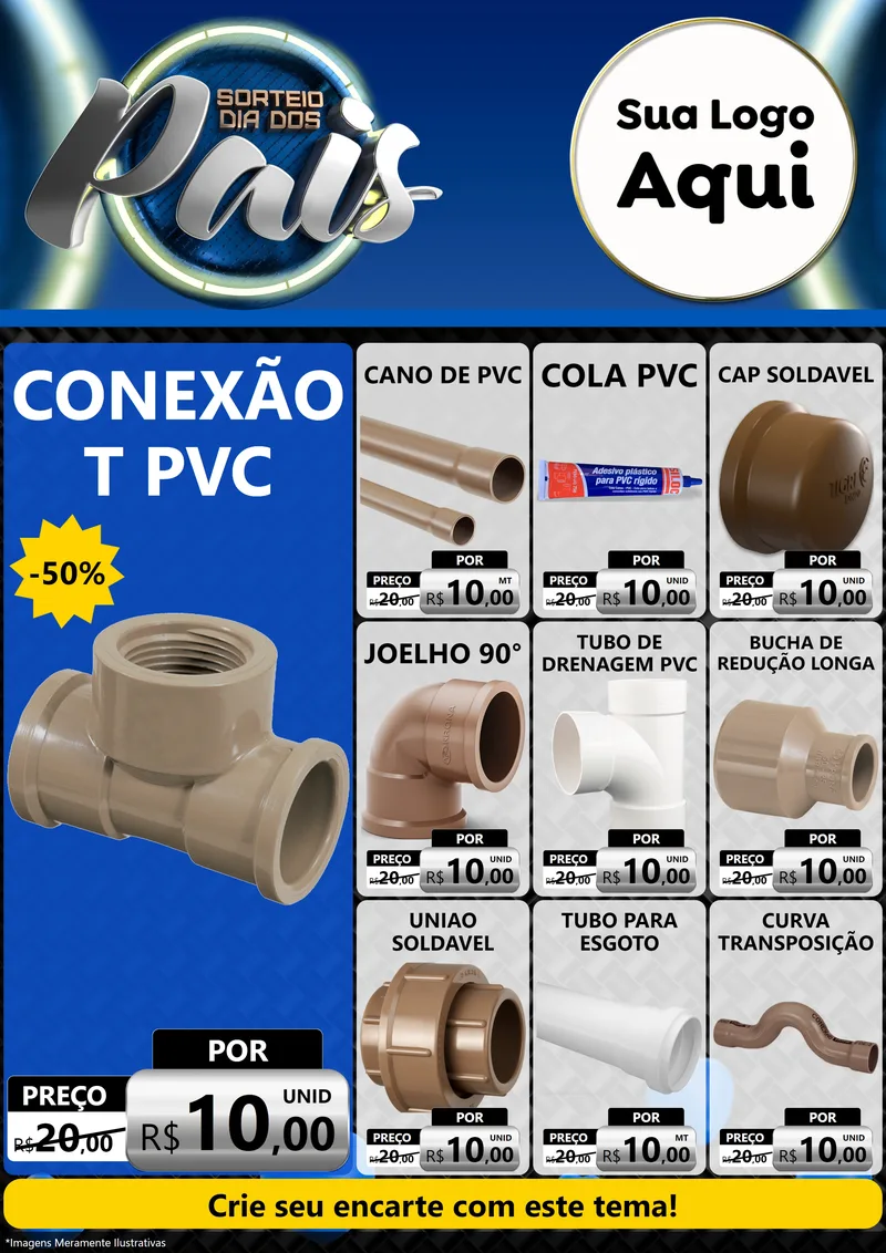 Modelo de Encarte para Encarte A4 Vertical com o tema Sorteio Dia Dos Pais para Tubos e conexões