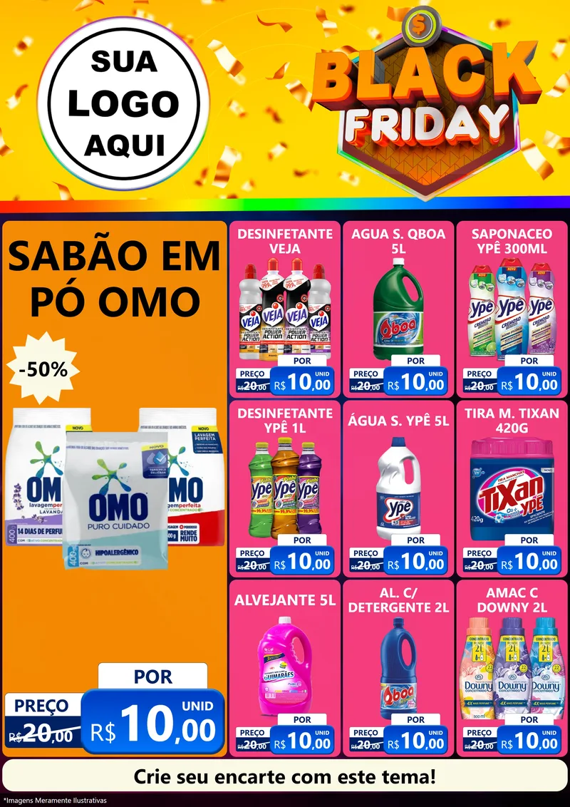Modelo de Encarte para Encarte A4 Vertical com o tema Black Friday para Produtos de Limpeza