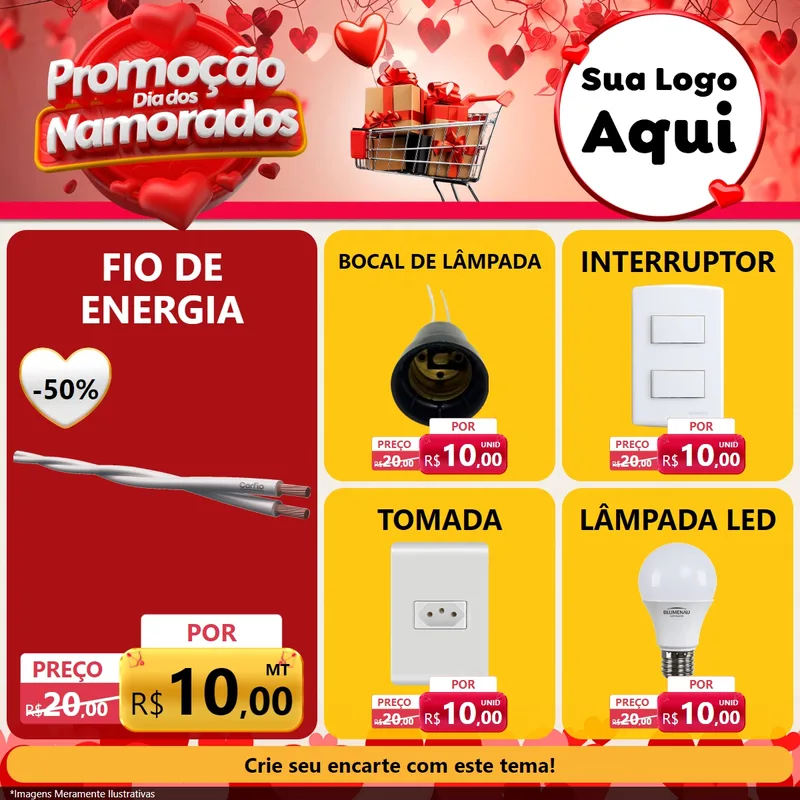 Modelo de Rede Social para Feed Facebook com o tema Promoção Dia dos Namorados para Materiais Elétricos