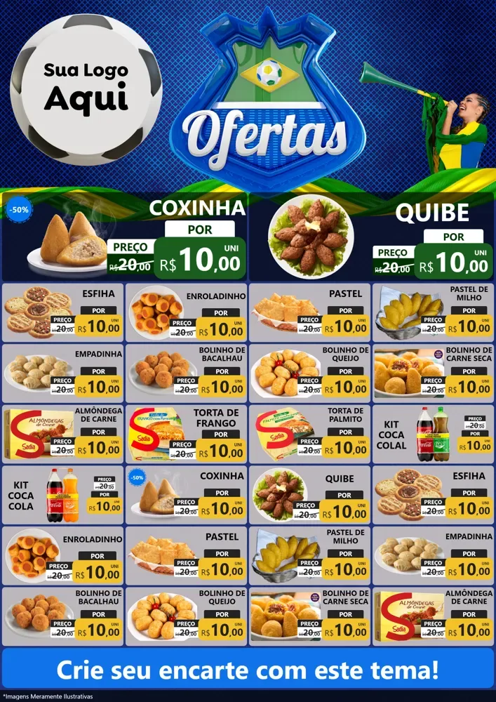 Modelo de Encarte para Encarte A4 Vertical com o tema Ofertas (Futebol) para Salgadaria