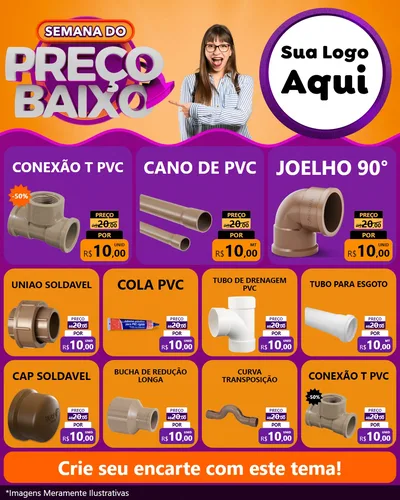 Modelo de Rede Social para Feed Instagram com o tema Semana do Preço Baixo para Tubos e conexões