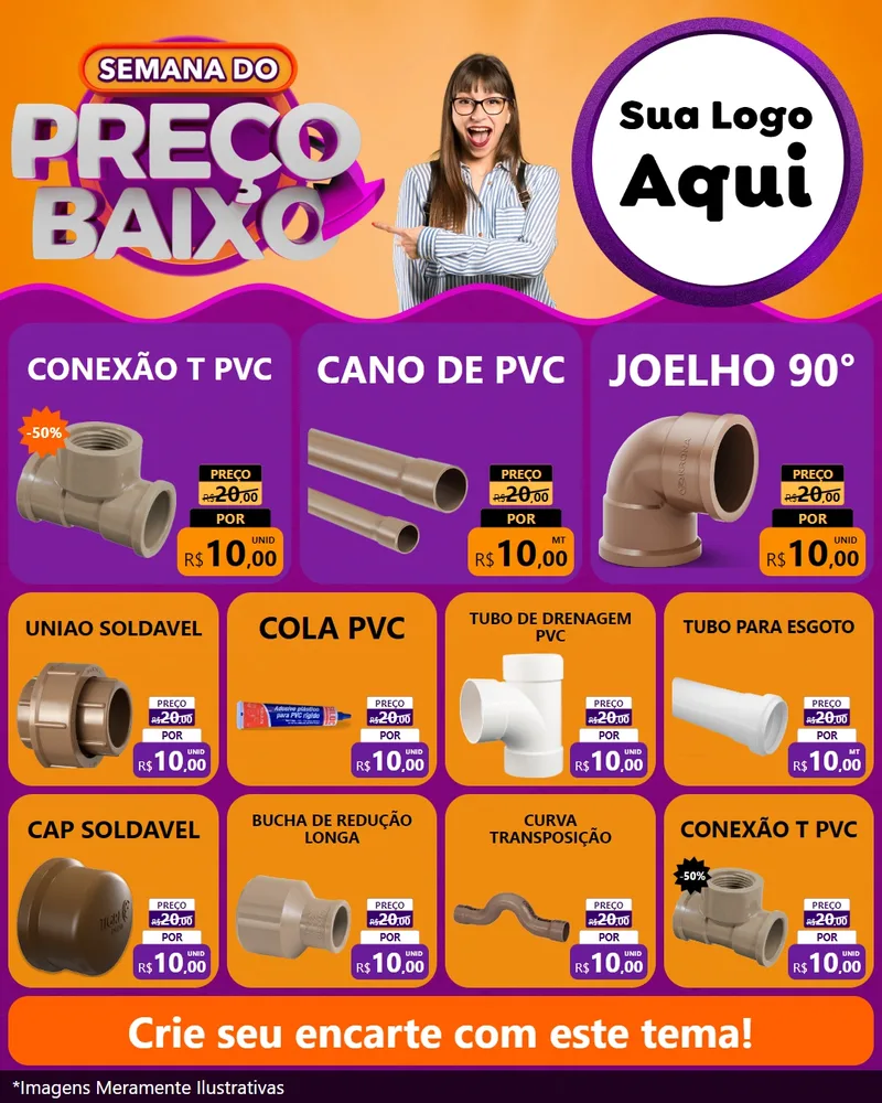 Modelo de Rede Social para Feed Instagram com o tema Semana do Preço Baixo para Tubos e conexões