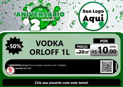 Modelo de Cartaz para Cartaz A4 Horizontal com o tema Promoção de Aniversário - 2 Anos para Distribuidora de bebidas