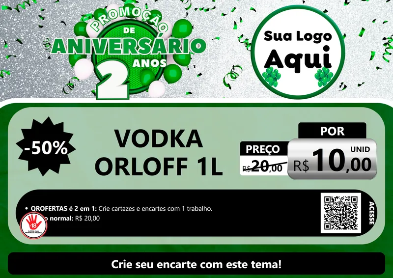 Modelo de Cartaz para Cartaz A4 Horizontal com o tema Promoção de Aniversário - 2 Anos para Distribuidora de bebidas