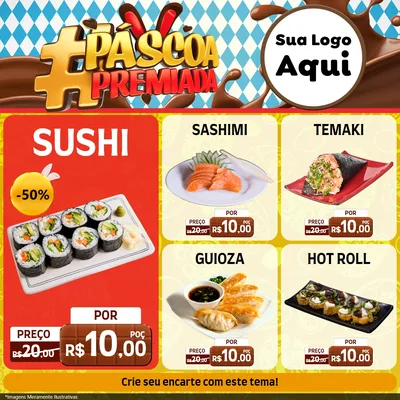 Modelo de Rede Social para Feed Facebook com o tema Páscoa Premiada para Comida japonesa
