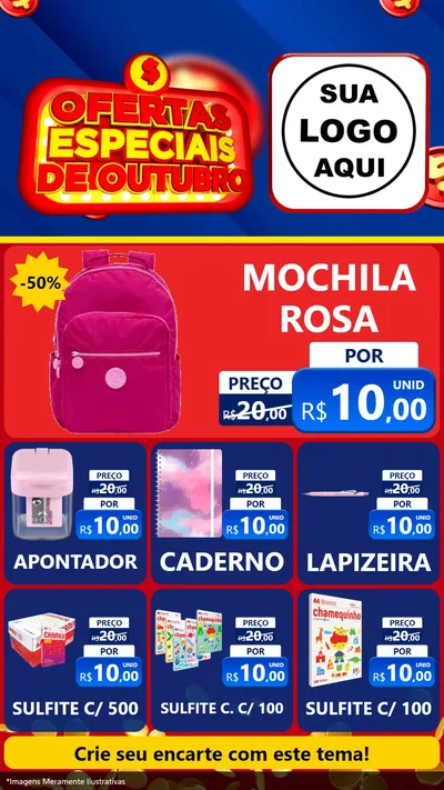 Modelo de Rede Social para Stories com o tema Ofertas Especiais de Outubro para Papelaria