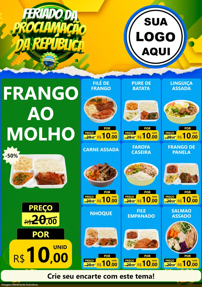 Modelo de Encarte para Encarte A4 Vertical com o tema Feriado da Proclamação da República para Restaurante