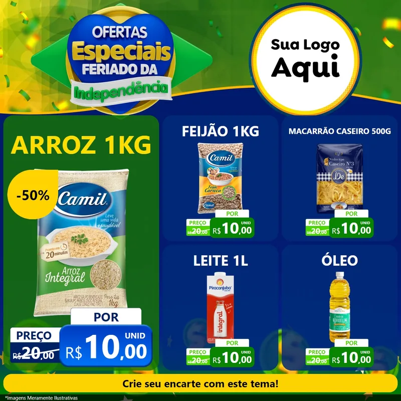 Modelo de Rede Social para Feed Facebook com o tema Ofertas Especiais Feriado da Independência para Supermercado
