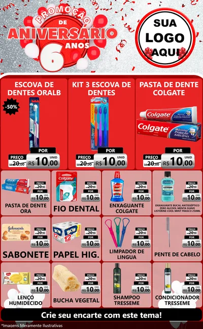 Modelo de Encarte para Encarte Grande com o tema Promoção de Aniversário - 6 Anos para Higiene Pessoal