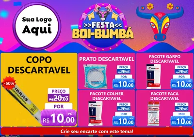 Modelo de Encarte para Encarte A4 Horizontal com o tema Festa Boi-Bumbá para Embalagens